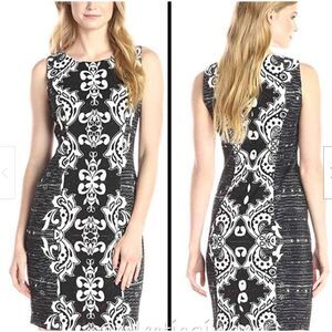 NYDJ Black White Floral Sheath Shaper Dress Sleeveless Size 8 Slimming